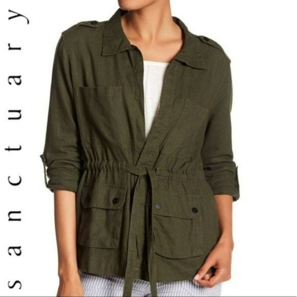 Sanctuary Linen Jacket Drawstring Utility Explorer Dk Green Womens Small - Picture 1 of 7